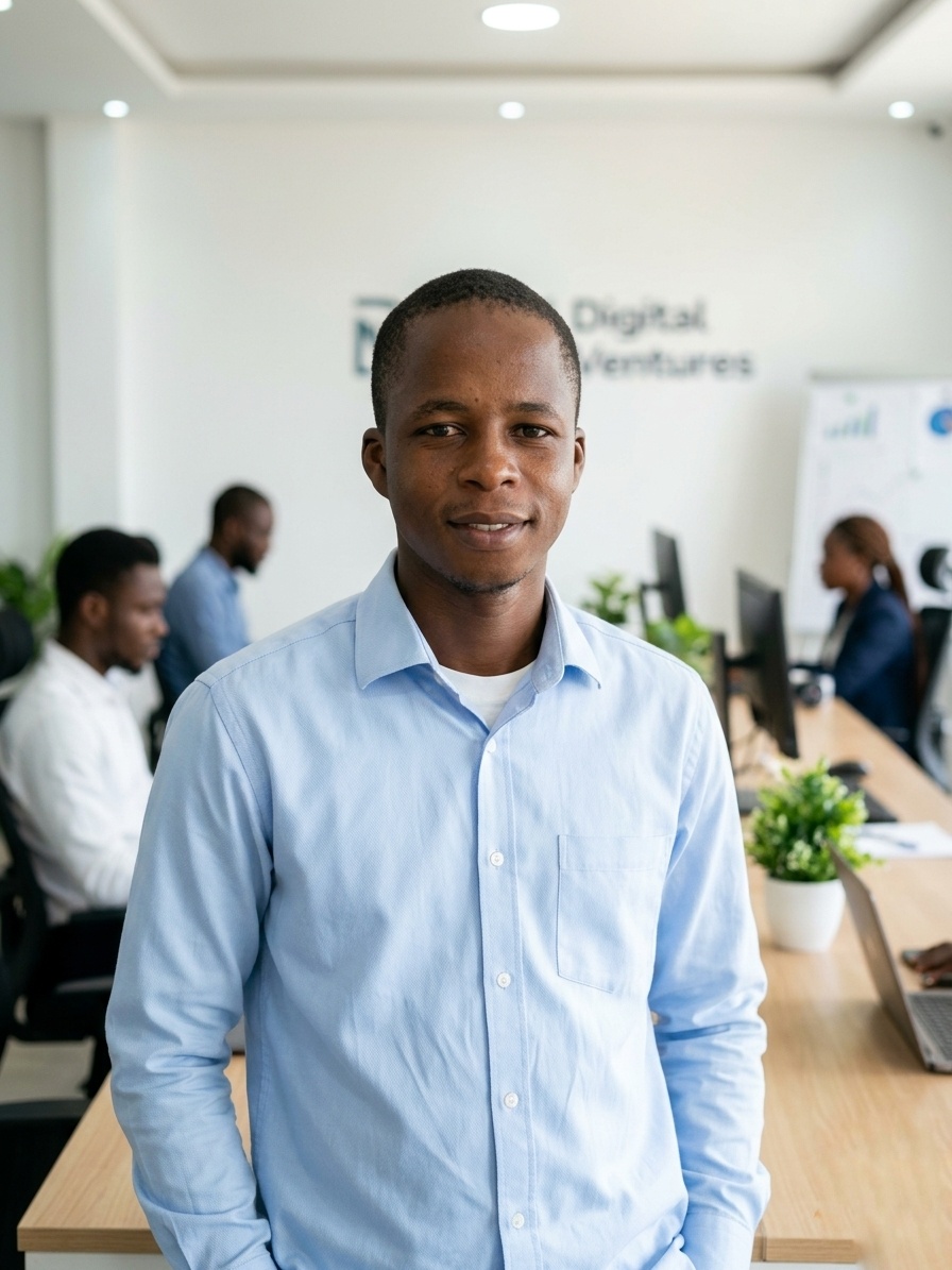 Amzo Diallo, fondateur de Maoba Marketing Digital, debout avec son équipe